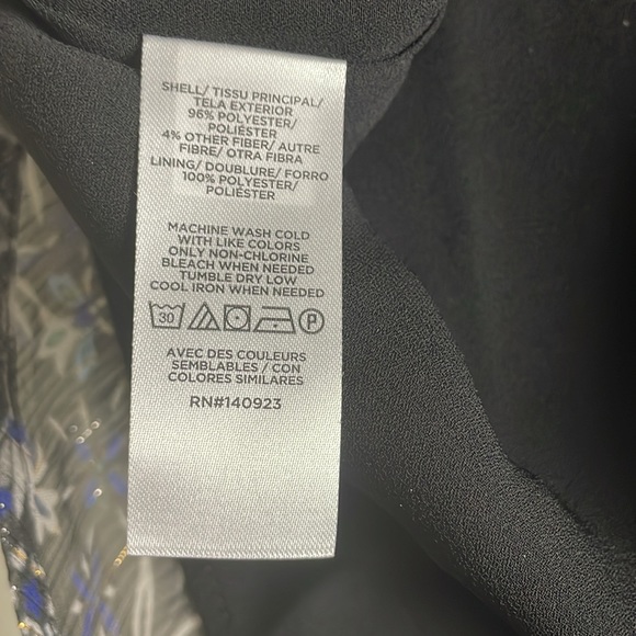 Loft Black-Blue-Green-Gray Flower Print Lined Sheer Long Sleeve Tunic- Medium - Picture 11 of 16